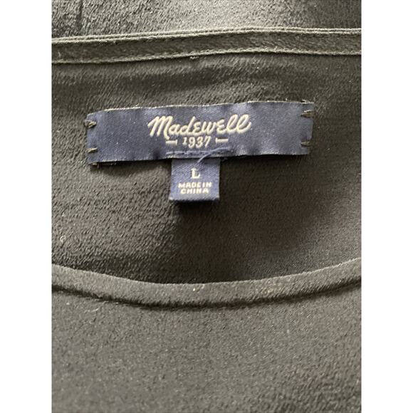 MADEWELL Silk Black Blouse Top Lace Details 3/4 Sleeves Crew Neck Large - Picture 6 of 7